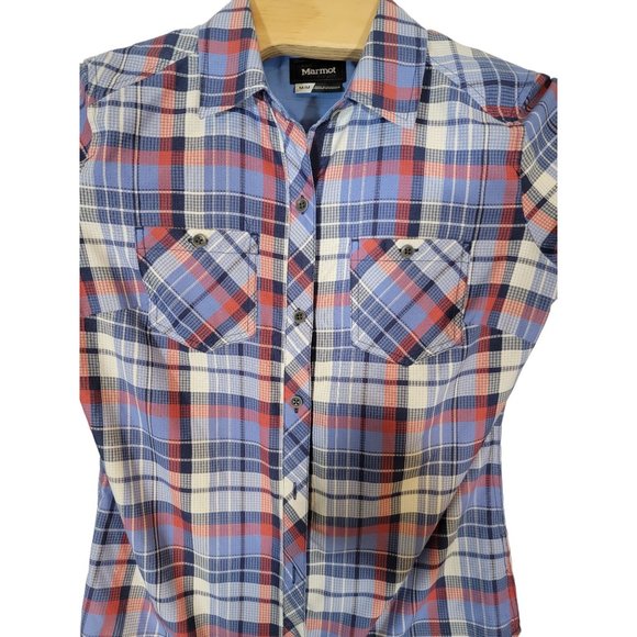 Marmot Women's Plaid Button Front 2 Pocket Long Sleeve Shirt Top Size Medium‎ - Picture 3 of 6